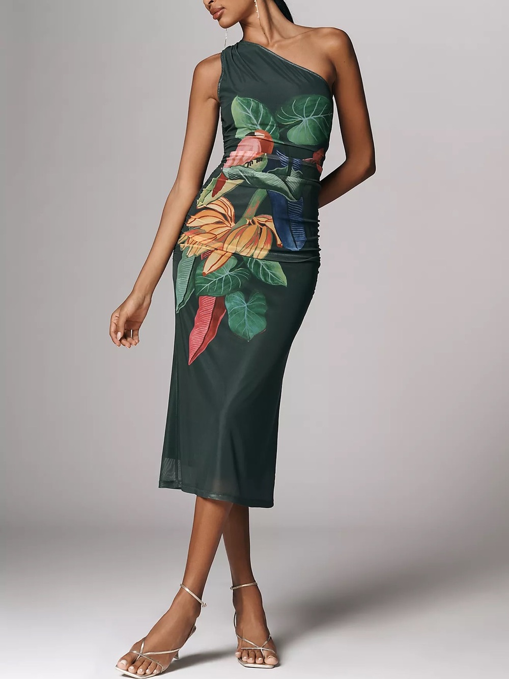 Farm Rio x Anthropologie One-Shoulder Midi Dress in Green